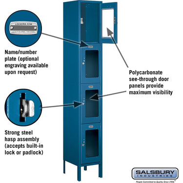 12-inch Wide Four Tier See-Through Metal Locker - 1 Wide - 6 Feet High - 12-inch Deep by Salsbury – Blue – Assembled by Salsbury (view 2)