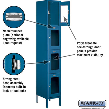 12-inch Wide Four Tier See-Through Metal Locker - 1 Wide - 6 Feet High - 15-inch Deep by Salsbury – Blue – Assembled by Salsbury (view 2)
