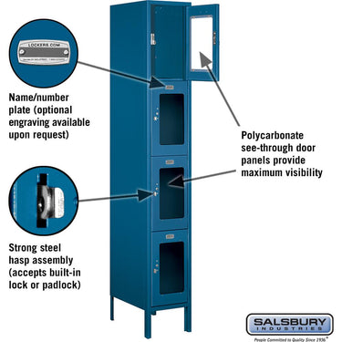 12-inch Wide Four Tier See-Through Metal Locker - 1 Wide - 6 Feet High - 18-inch Deep by Salsbury – Blue – Assembled by Salsbury (view 2)
