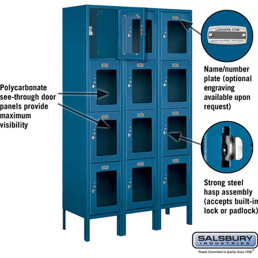 12-inch Wide Four Tier See-Through Metal Locker - 3 Wide - 5 Feet High - 12-inch Deep by Salsbury – Blue – Assembled by Salsbury (view 2)