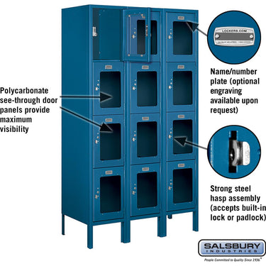 12-inch Wide Four Tier See-Through Metal Locker - 3 Wide - 5 Feet High - 15-inch Deep by Salsbury – Blue – Assembled by Salsbury (view 2)