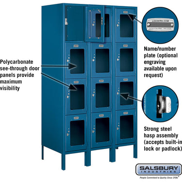 12-inch Wide Four Tier See-Through Metal Locker - 3 Wide - 5 Feet High - 18-inch Deep by Salsbury – Blue – Assembled by Salsbury (view 2)