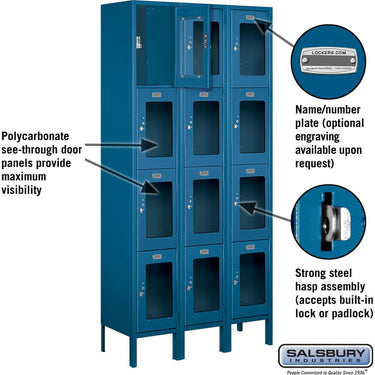 12-inch Wide Four Tier See-Through Metal Locker - 3 Wide - 6 Feet High - 12-inch Deep by Salsbury – Blue – Assembled by Salsbury (view 2)