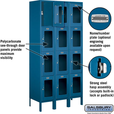 12-inch Wide Four Tier See-Through Metal Locker - 3 Wide - 6 Feet High - 15-inch Deep by Salsbury – Blue – Assembled by Salsbury (view 2)