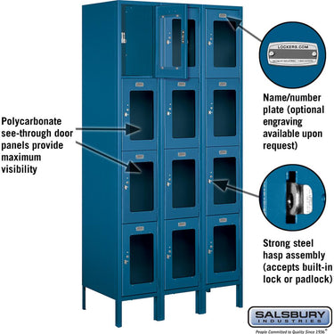 12-inch Wide Four Tier See-Through Metal Locker - 3 Wide - 6 Feet High - 18-inch Deep by Salsbury – Blue – Assembled by Salsbury (view 2)