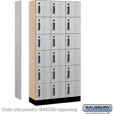 12-inch Wide Premier Wood Locker - Six Tier Box Style-3 Wide - 6 Feet High - 15-inch Deep by Salsbury – Silver Teak – Black Electronic Locks by Salsbury (view 2)