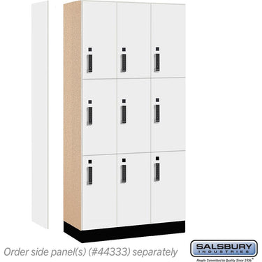 12-inch Wide Premier Wood Locker - Triple Tier-3 Wide - 6 Feet High - 18-inch Deep by Salsbury – Arctic White – Black Hasps by Salsbury (view 2)