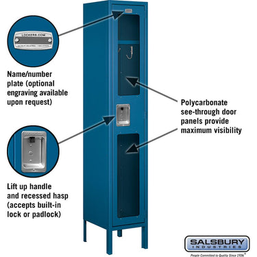 12-inch Wide Single Tier See-Through Metal Locker - 1 Wide - 5 Feet High - 12-inch Deep by Salsbury – Blue – Assembled by Salsbury (view 2)