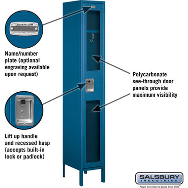 12-inch Wide Single Tier See-Through Metal Locker - 1 Wide - 6 Feet High - 15-inch Deep by Salsbury – Blue – Assembled by Salsbury (view 2)