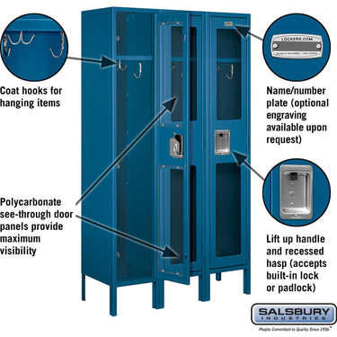 12-inch Wide Single Tier See-Through Metal Locker - 3 Wide - 5 Feet High - 12-inch Deep by Salsbury – Blue – Assembled by Salsbury (view 2)