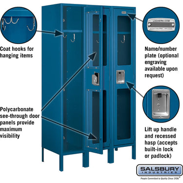 12-inch Wide Single Tier See-Through Metal Locker - 3 Wide - 5 Feet High - 15-inch Deep by Salsbury – Blue – Assembled by Salsbury (view 2)