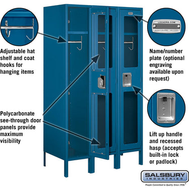 12-inch Wide Single Tier See-Through Metal Locker - 3 Wide - 5 Feet High - 18-inch Deep by Salsbury – Blue – Assembled by Salsbury (view 2)