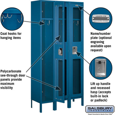 12-inch Wide Single Tier See-Through Metal Locker - 3 Wide - 6 Feet High - 12-inch Deep by Salsbury – Blue – Assembled by Salsbury (view 2)