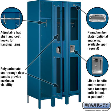 12-inch Wide Single Tier See-Through Metal Locker - 3 Wide - 6 Feet High - 18-inch Deep by Salsbury – Blue – Assembled by Salsbury (view 2)