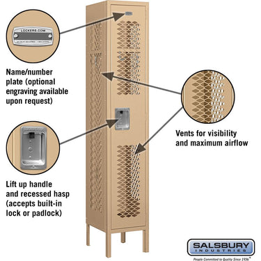 12-inch Wide Single Tier Vented Metal Locker - 1 Wide - 5 Feet High - 12-inch Deep by Salsbury – Tan – Assembled by Salsbury (view 2)