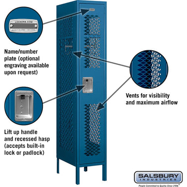 12-inch Wide Single Tier Vented Metal Locker - 1 Wide - 5 Feet High - 18-inch Deep by Salsbury – Blue – Assembled by Salsbury (view 2)
