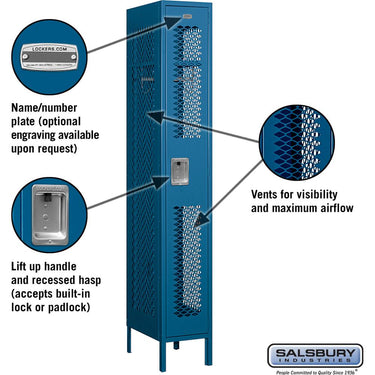 12-inch Wide Single Tier Vented Metal Locker - 1 Wide - 6 Feet High - 18-inch Deep by Salsbury – Blue – Assembled by Salsbury (view 2)