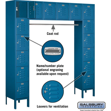 12-inch Wide Six Tier Box Style Bridge Standard Metal Locker - 16 Box - 18-inch Deep by Salsbury – Blue – Assembled by Salsbury (view 2)
