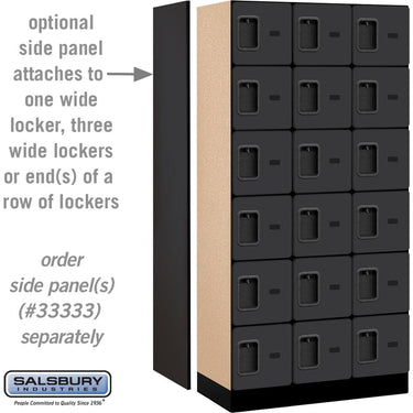 12-inch Wide Six Tier Box Style Designer Wood Locker - 3 Wide - 6 Feet High - 18-inch Deep by Salsbury – Black – Hasps by Salsbury (view 2)