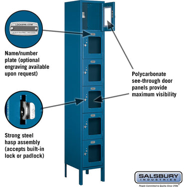 12-inch Wide Six Tier Box Style See-Through Metal Locker - 1 Wide - 6 Feet High - 12-inch Deep by Salsbury – Blue – Assembled by Salsbury (view 2)