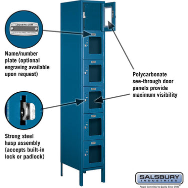 12-inch Wide Six Tier Box Style See-Through Metal Locker - 1 Wide - 6 Feet High - 18-inch Deep by Salsbury – Blue – Assembled by Salsbury (view 2)