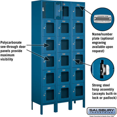 12-inch Wide Six Tier Box Style See-Through Metal Locker - 3 Wide - 6 Feet High - 12-inch Deep by Salsbury – Blue – Assembled by Salsbury (view 2)
