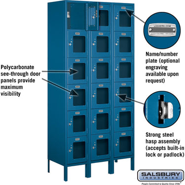 12-inch Wide Six Tier Box Style See-Through Metal Locker - 3 Wide - 6 Feet High - 15-inch Deep by Salsbury – Blue – Assembled by Salsbury (view 2)