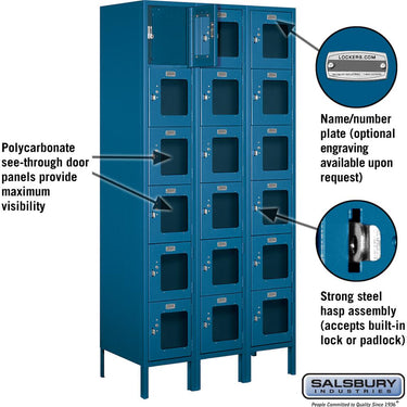 12-inch Wide Six Tier Box Style See-Through Metal Locker - 3 Wide - 6 Feet High - 18-inch Deep by Salsbury – Blue – Assembled by Salsbury (view 2)