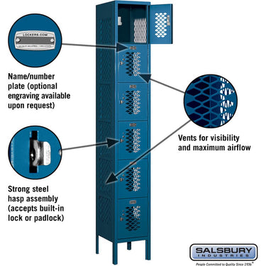 12-inch Wide Six Tier Box Style Vented Metal Locker - 1 Wide - 6 Feet High - 12-inch Deep by Salsbury – Blue – Assembled by Salsbury (view 2)