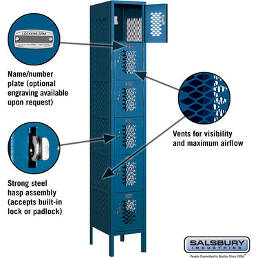 12-inch Wide Six Tier Box Style Vented Metal Locker - 1 Wide - 6 Feet High - 15-inch Deep by Salsbury – Blue – Assembled by Salsbury (view 2)