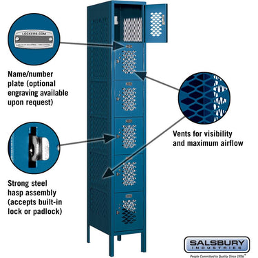 12-inch Wide Six Tier Box Style Vented Metal Locker - 1 Wide - 6 Feet High - 18-inch Deep by Salsbury – Blue – Assembled by Salsbury (view 2)