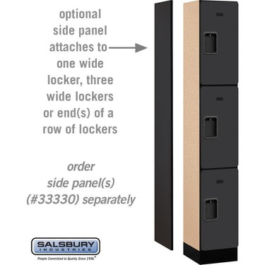 12-inch Wide Triple Tier Designer Wood Locker - 1 Wide - 6 Feet High - 15-inch Deep by Salsbury – Black – Hasps by Salsbury (view 2)