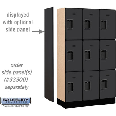 12-inch Wide Triple Tier Designer Wood Locker - 3 Wide - 5 Feet High - 15-inch Deep by Salsbury – Black – Hasps by Salsbury (view 2)