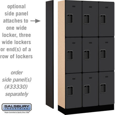 12-inch Wide Triple Tier Designer Wood Locker - 3 Wide - 6 Feet High - 15-inch Deep by Salsbury – Black – Hasps by Salsbury (view 2)