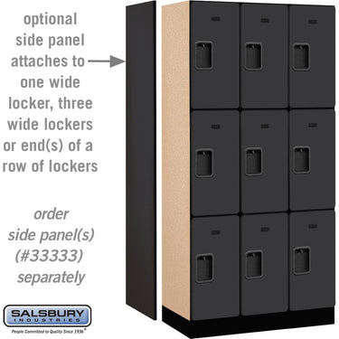 12-inch Wide Triple Tier Designer Wood Locker - 3 Wide - 6 Feet High - 18-inch Deep by Salsbury – Black – Hasps by Salsbury (view 2)