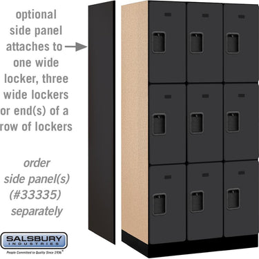 12-inch Wide Triple Tier Designer Wood Locker - 3 Wide - 6 Feet High - 21-inch Deep by Salsbury – Black – Hasps by Salsbury (view 2)