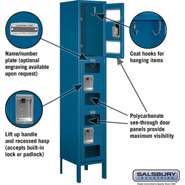 12-inch Wide Triple Tier See-Through Metal Locker - 1 Wide - 5 Feet High - 12-inch Deep by Salsbury – Blue – Assembled by Salsbury (view 2)