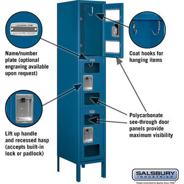 12-inch Wide Triple Tier See-Through Metal Locker - 1 Wide - 5 Feet High - 15-inch Deep by Salsbury – Blue – Assembled by Salsbury (view 2)