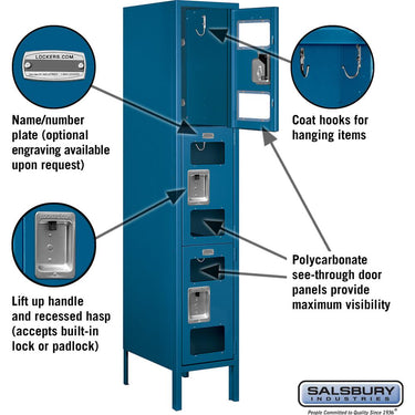 12-inch Wide Triple Tier See-Through Metal Locker - 1 Wide - 5 Feet High - 18-inch Deep by Salsbury – Blue – Assembled by Salsbury (view 2)