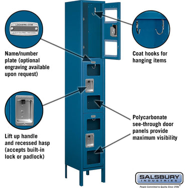 12-inch Wide Triple Tier See-Through Metal Locker - 1 Wide - 6 Feet High - 12-inch Deep by Salsbury – Blue – Assembled by Salsbury (view 2)