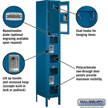 12-inch Wide Triple Tier See-Through Metal Locker - 1 Wide - 6 Feet High - 15-inch Deep by Salsbury – Blue – Assembled by Salsbury (view 2)