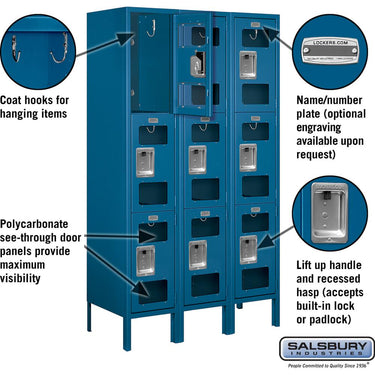 12-inch Wide Triple Tier See-Through Metal Locker - 3 Wide - 5 Feet High - 15-inch Deep by Salsbury – Blue – Assembled by Salsbury (view 2)