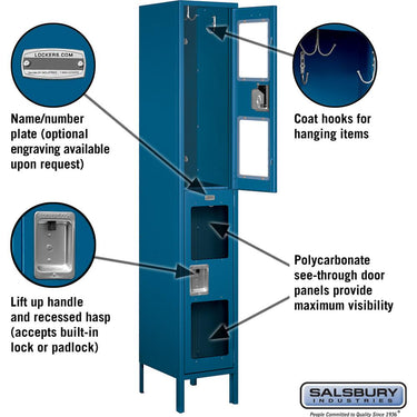 15-inch Wide Double Tier See-Through Metal Locker - 1 Wide - 6 Feet High - 15-inch Deep by Salsbury – Blue – Assembled by Salsbury (view 2)