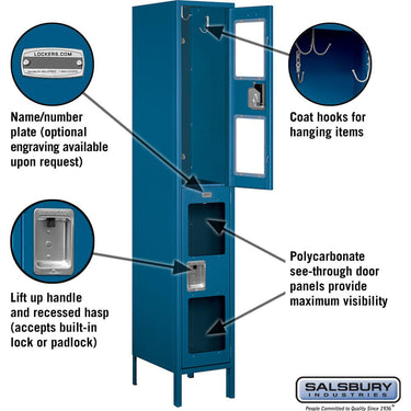 15-inch Wide Double Tier See-Through Metal Locker - 1 Wide - 6 Feet High - 18-inch Deep by Salsbury – Blue – Assembled by Salsbury (view 2)