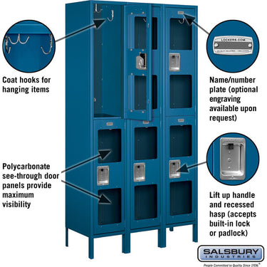 15-inch Wide Double Tier See-Through Metal Locker - 3 Wide - 6 Feet High - 15-inch Deep by Salsbury – Blue – Assembled by Salsbury (view 2)