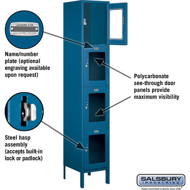 15-inch Wide Four Tier See-Through Metal Locker - 1 Wide - 6 Feet High - 15-inch Deep by Salsbury – Blue – Assembled by Salsbury (view 2)
