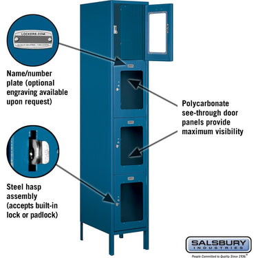 15-inch Wide Four Tier See-Through Metal Locker - 1 Wide - 6 Feet High - 18-inch Deep by Salsbury – Blue – Assembled by Salsbury (view 2)