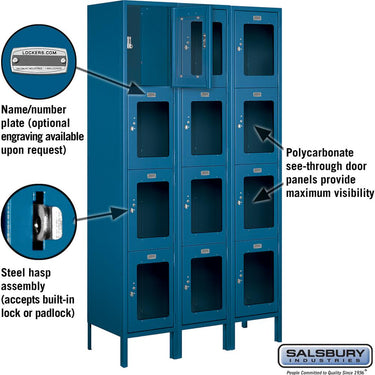 15-inch Wide Four Tier See-Through Metal Locker - 3 Wide - 6 Feet High - 15-inch Deep by Salsbury – Blue – Assembled by Salsbury (view 2)