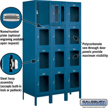 15-inch Wide Four Tier See-Through Metal Locker - 3 Wide - 6 Feet High - 18-inch Deep by Salsbury – Blue – Assembled by Salsbury (view 2)