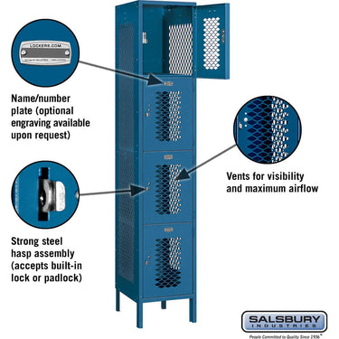 15-inch Wide Four Tier Vented Metal Locker - 1 Wide - 6 Feet High - 18-inch Deep by Salsbury – Blue – Assembled by Salsbury (view 2)